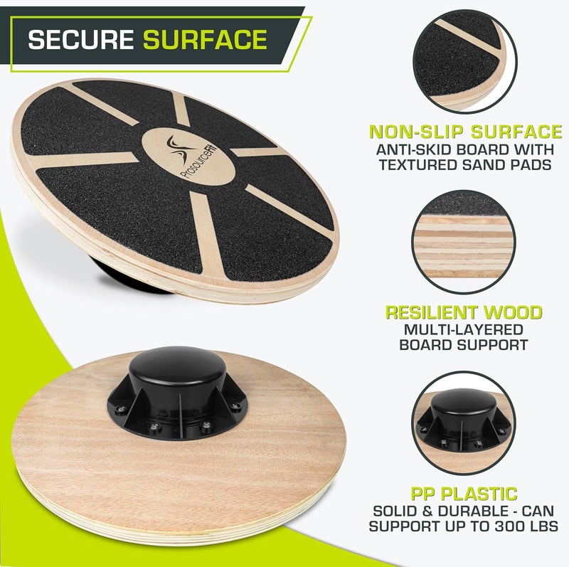 ProsourceFit Wooden Balance Board Non-Slip Wobble Core Trainer 15.75in (39.5cm) Diameter with 360 Rotation for Stability Training, Full Body Exercises, Physical Therapy - Image 4